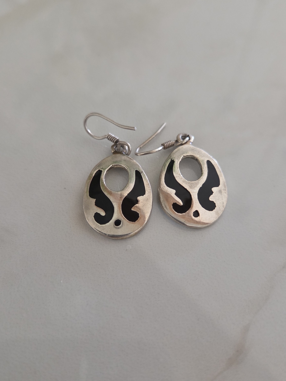 925 Silver Black Accent Oval Drop Earrings